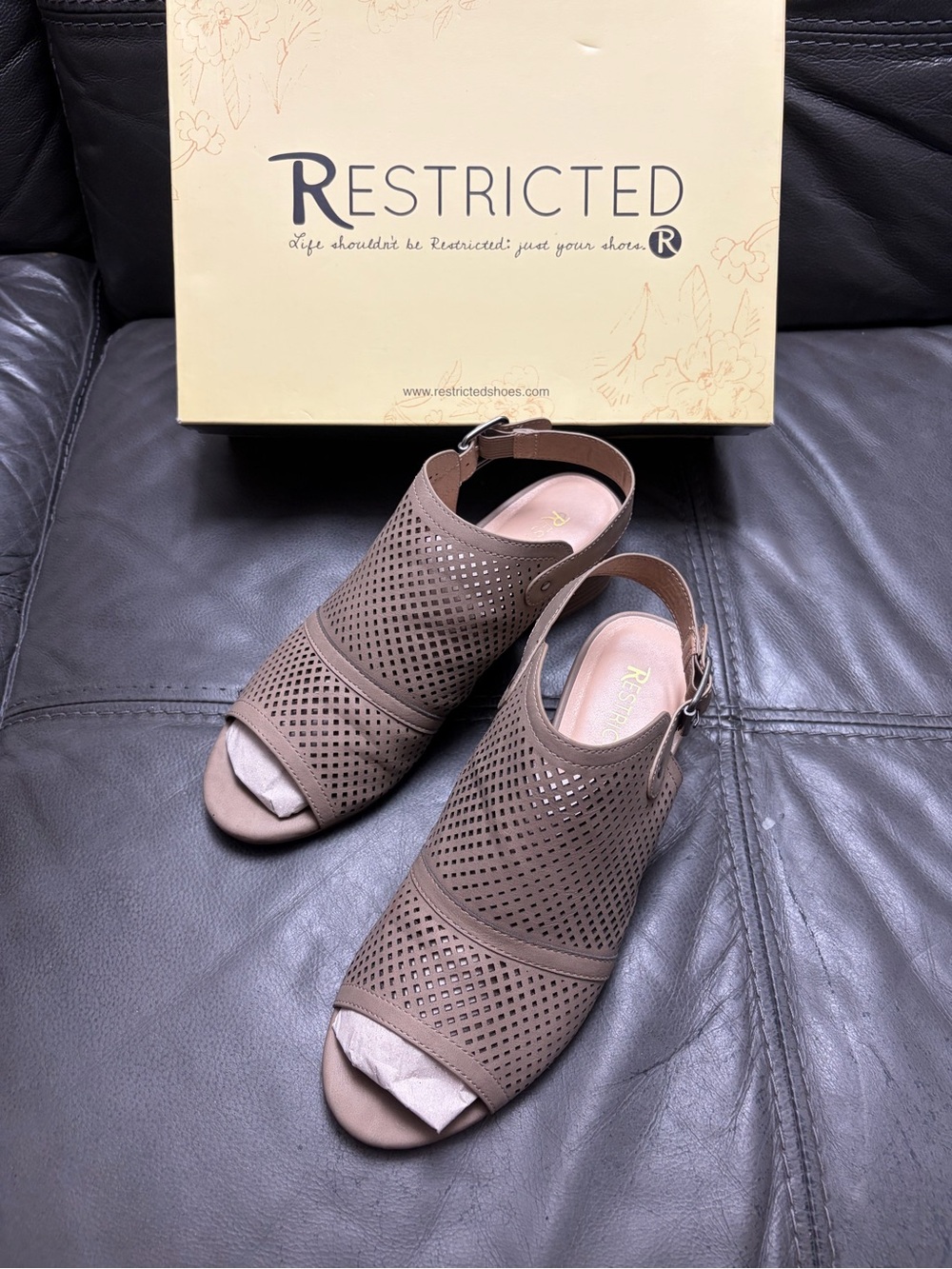 Restricted Women's Perforated Taupe Slingback Sandals